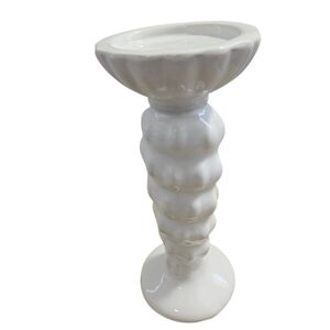 Elegant White Knob Ceramic Textured Candle Holder